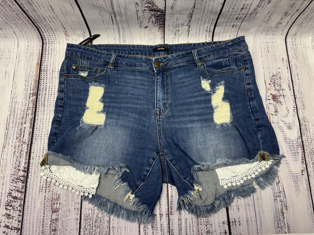 MsShe Distressed Women’s Jean Shorts W/lace US 20W